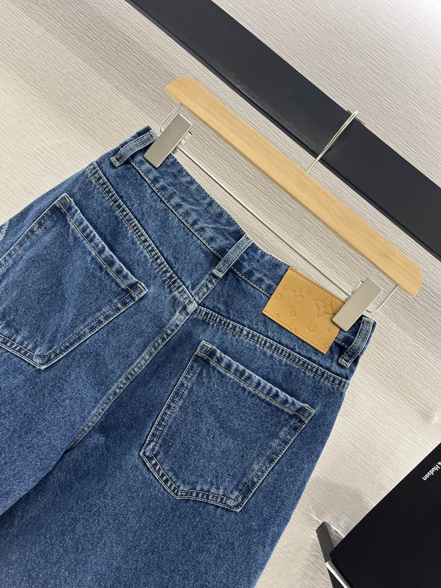 LV HIGH-WAIST LASER-CUT DENIM SHORTS