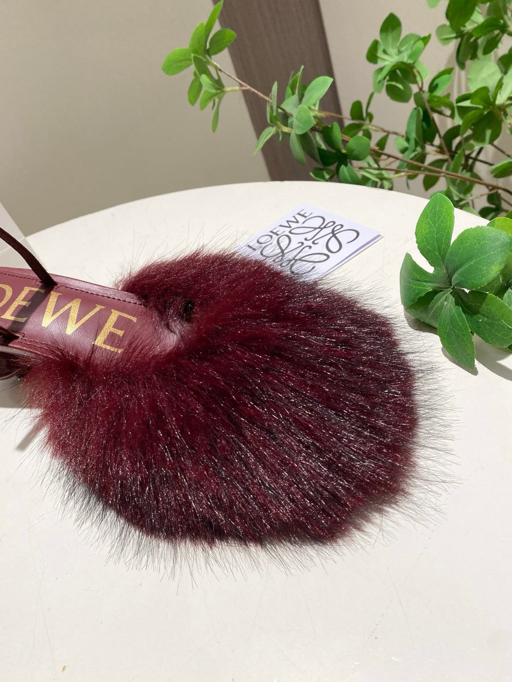 LOEWE 26S OPEN-BACK HIGH HEELS 60MM IN WINE RED CALFSKIN WITH FUR