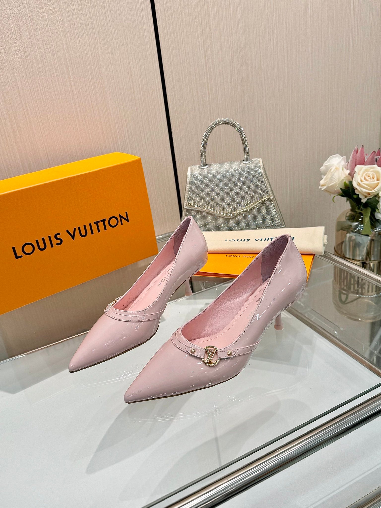 6AM HIGH HEELS 55 MM IN LIGHT PINK PATENT LAMBSKIN