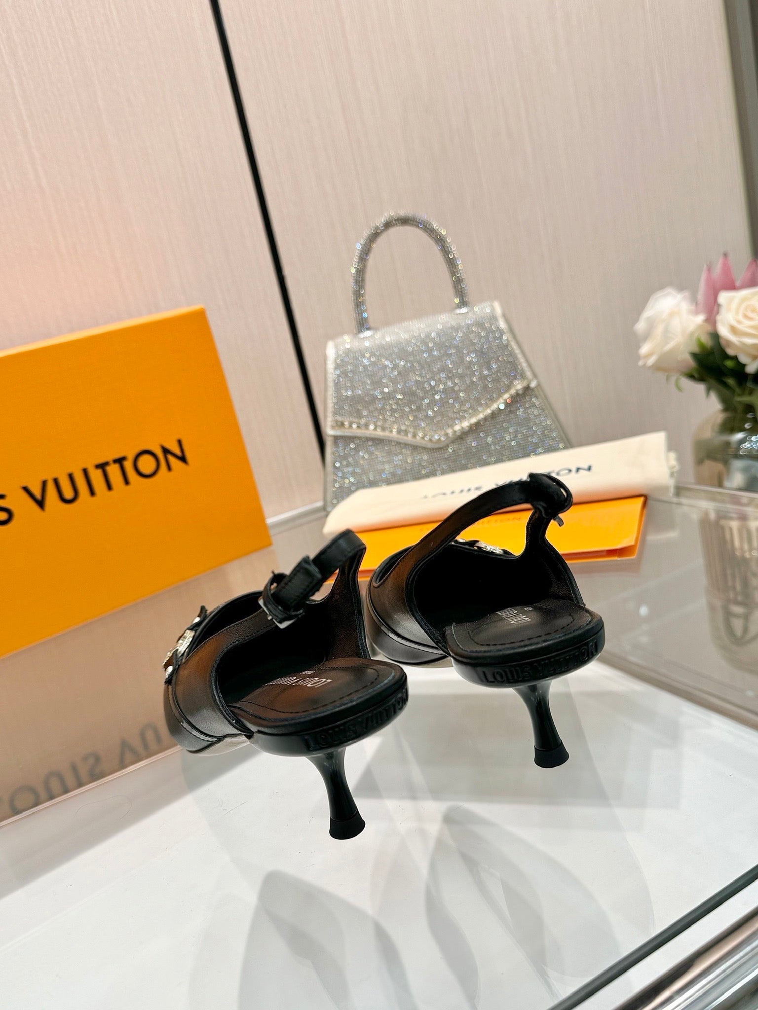 6AM SLINGBACK HIGH HEELS 55 MM IN BLACK LAMBSKIN