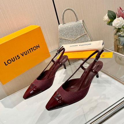LV 26S SLINGBACK PUMPS 55 MM IN DARK RED FABRIC AND CALFSKIN
