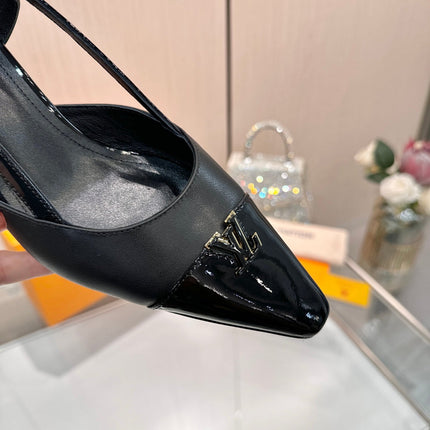 LV 26S SLINGBACK PUMPS 55 MM IN BLACK FABRIC AND CALFSKIN