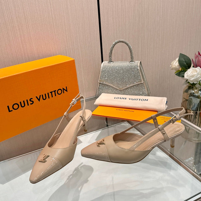 LV 26S SLINGBACK PUMPS 55 MM IN BEIGE BROWN CALFSKIN