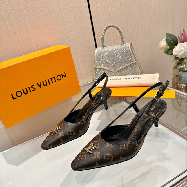 LV 26S SLINGBACK PUMPS 55 MM IN DARK BROWN COATED CANVAS