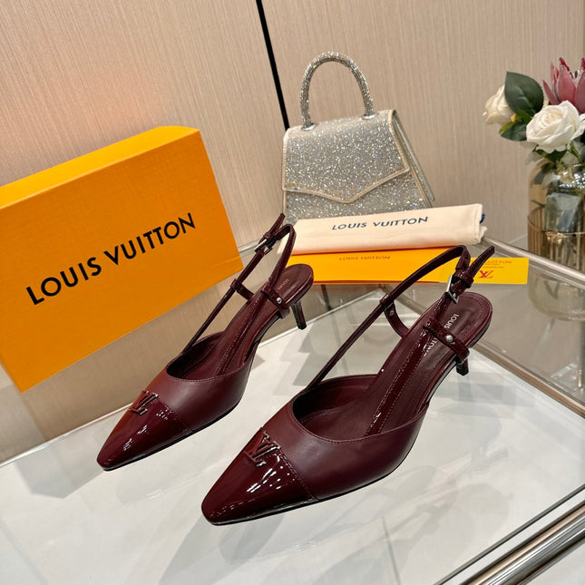LV 26S SLINGBACK PUMPS 55 MM IN DARK RED CALFSKIN