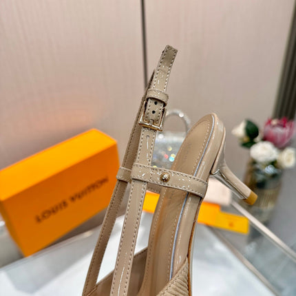 LV 26S SLINGBACK PUMPS 55 MM IN BEIGE BROWN FABRIC AND CALFSKIN