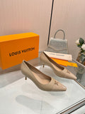 LV 26S POINTED-TOE HIGH HEELS 55 MM IN BEIGE BROWN CALFSKIN