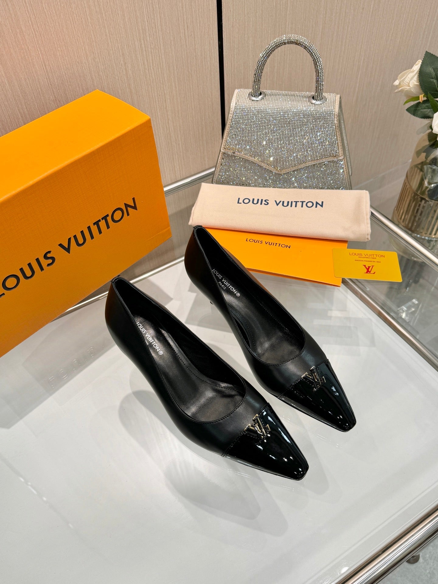 LV 26S POINTED-TOE HIGH HEELS 55 MM IN BLACK CALFSKIN