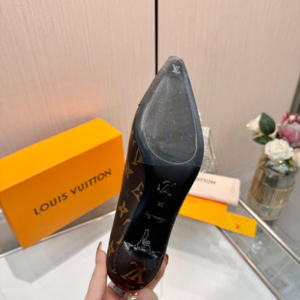 LV 26S POINTED-TOE HIGH HEELS 55 MM IN DARK BROWN COATED CANVAS