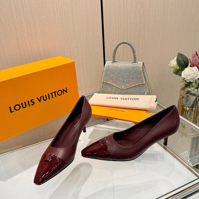 LV 26S POINTED-TOE HIGH HEELS 55 MM IN DARK RED CALFSKIN