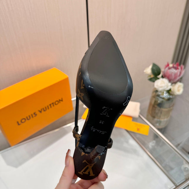 LV 26S SLINGBACK PUMPS 90 MM IN DARK BROWN COATED CANVAS