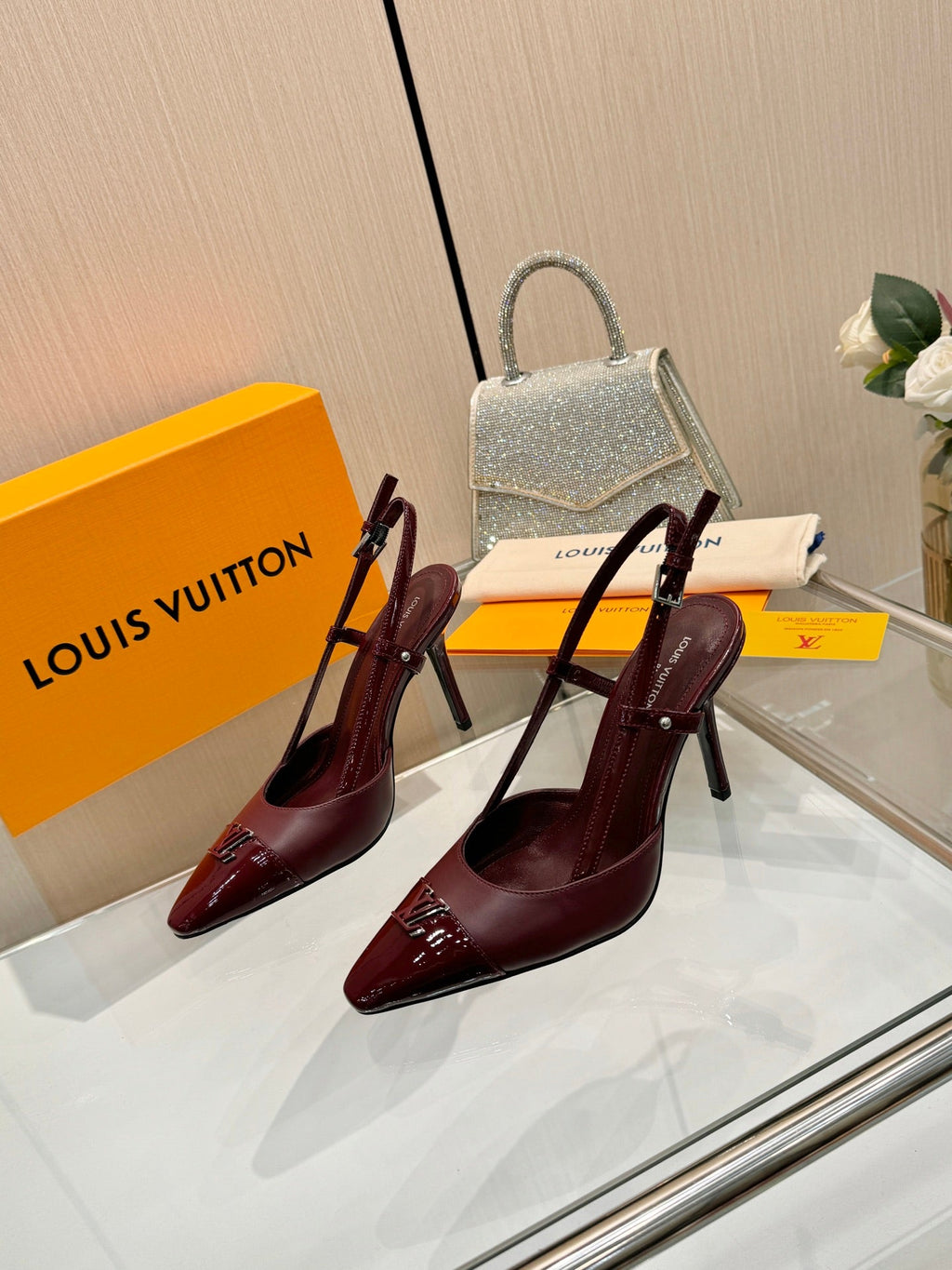 LV 26S SLINGBACK PUMPS 90 MM IN DARK BROWN CALFSKIN