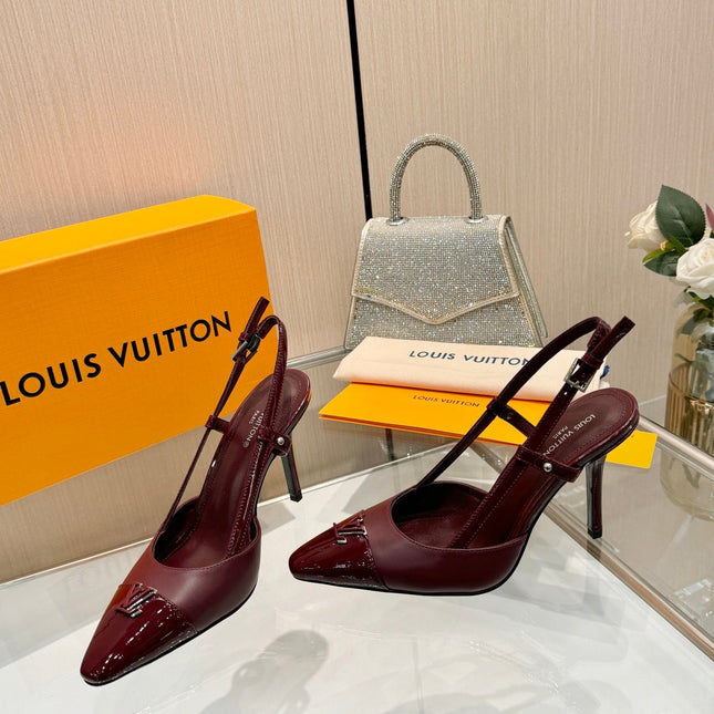 LV 26S SLINGBACK PUMPS 90 MM IN DARK BROWN CALFSKIN