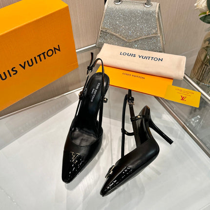 LV 26S SLINGBACK PUMPS 90 MM IN BLACK CALFSKIN