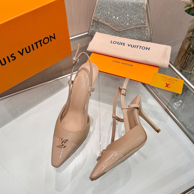 LV 26S SLINGBACK PUMPS 90 MM IN BEIGE BROWN CALFSKIN