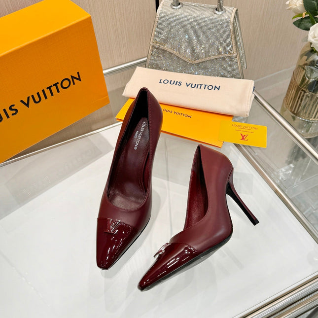 LV 26S POINTED-TOE HIGH HEELS 90 MM IN DARK RED CALFSKIN