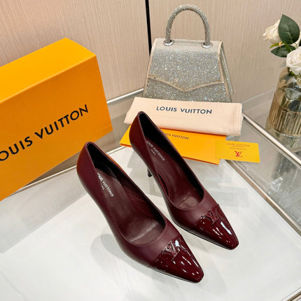 LV 26S POINTED-TOE HIGH HEELS 90 MM IN DARK RED CALFSKIN