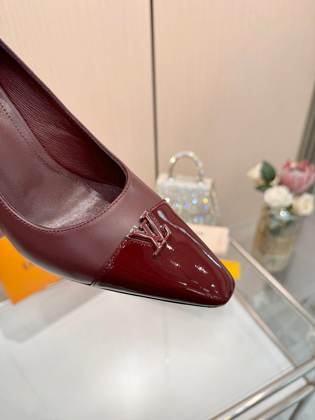 LV 26S POINTED-TOE HIGH HEELS 90 MM IN DARK RED CALFSKIN