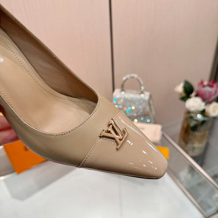 LV 26S POINTED-TOE HIGH HEELS 90 MM IN BEIGE BROWN CALFSKIN