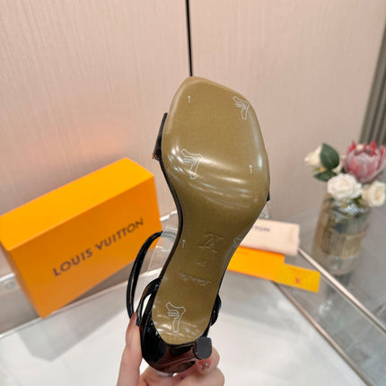 LV 26S HIGH-HEELED SANDALS 90 MM IN BLACK GLOSSY CALFSKIN