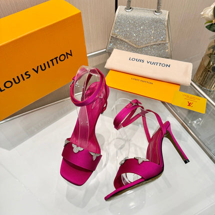 LV 26S HIGH-HEELED SANDALS 90 MM IN PINK SATIN