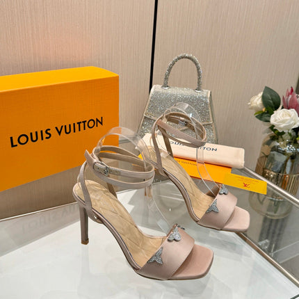LV 26S HIGH-HEELED SANDALS 90 MM IN NUDE PINK SATIN
