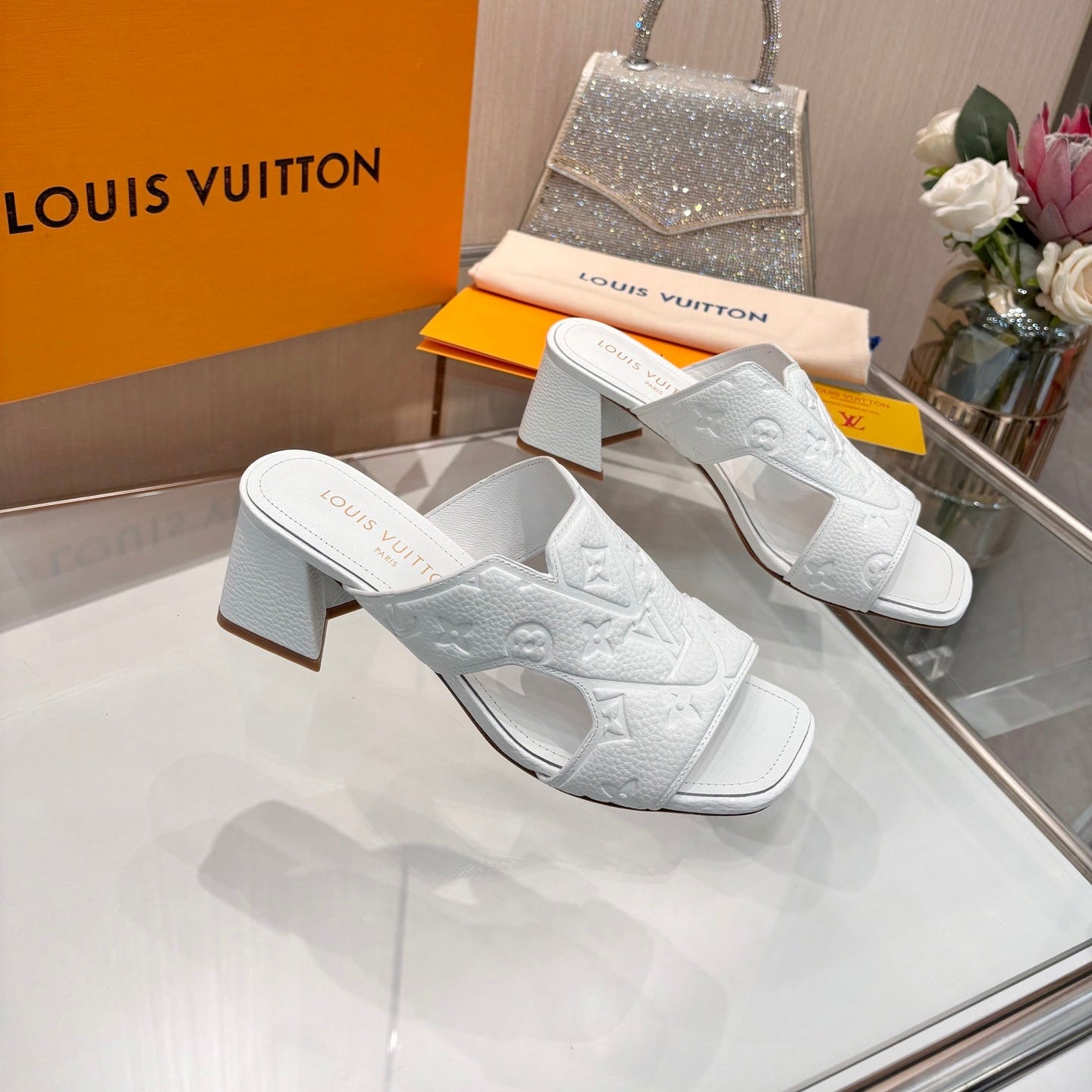 LV 26S HIGH-HEELED SANDALS 55 MM IN WHITE CALFSKIN
