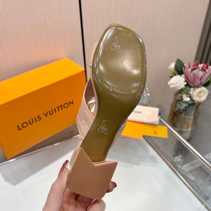 LV 26S HIGH-HEELED SANDALS 55 MM IN SOFT BEIGE PINK SHINY CALFSKIN