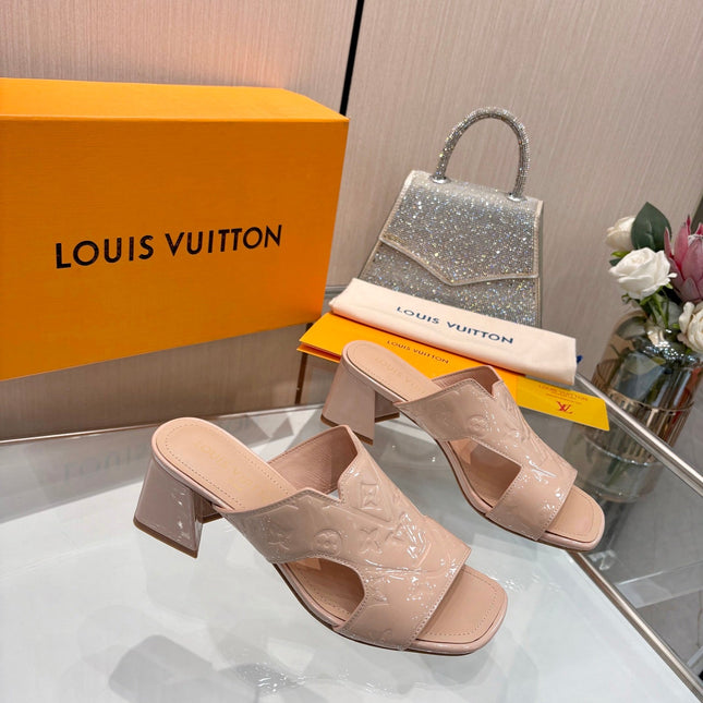 LV 26S HIGH-HEELED SANDALS 55 MM IN SOFT BEIGE PINK SHINY CALFSKIN