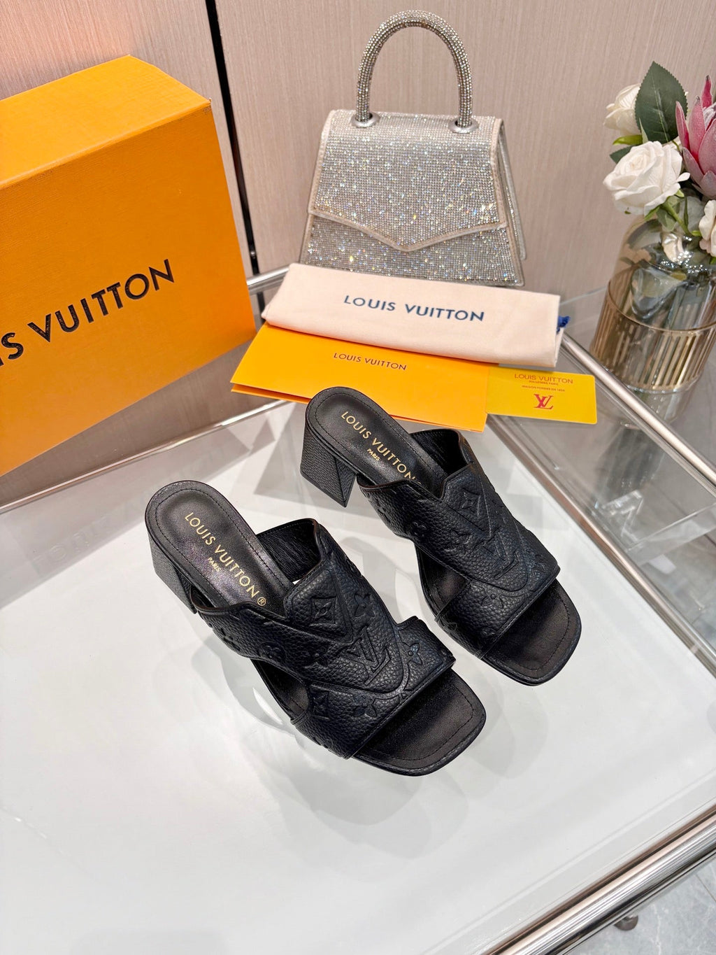 LV 26S HIGH-HEELED SANDALS 55 MM IN BLACK GRAINED CALFSKIN