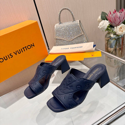 LV 26S HIGH-HEELED SANDALS 55 MM IN DARK SLATE BLUE CALFSKIN