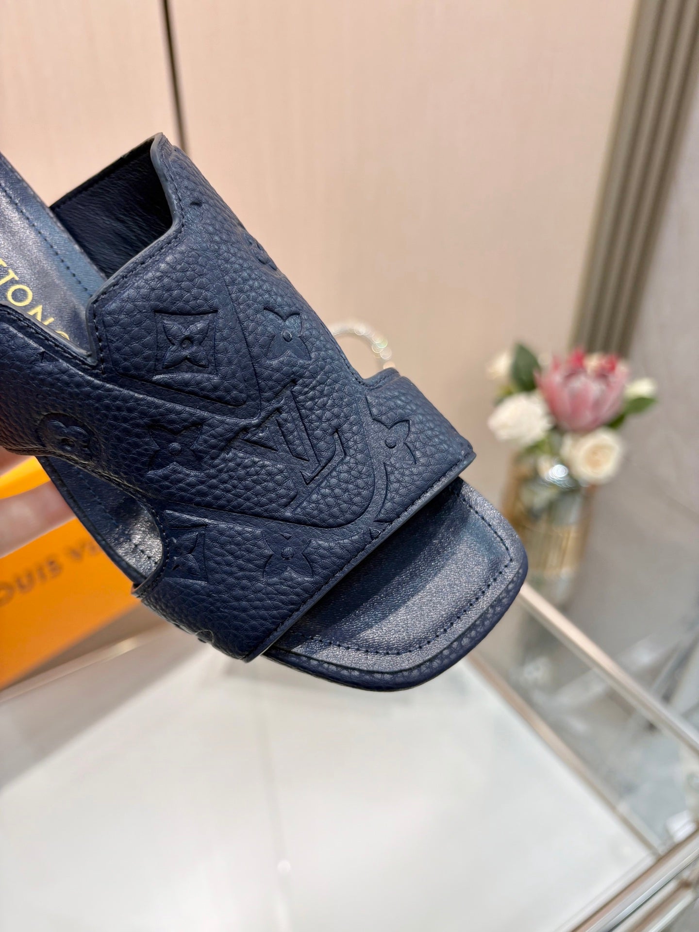 LV 26S HIGH-HEELED SANDALS 55 MM IN DARK SLATE BLUE CALFSKIN