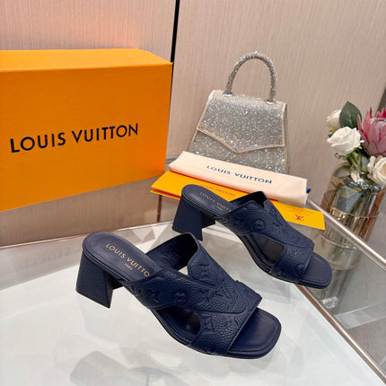 LV 26S HIGH-HEELED SANDALS 55 MM IN DARK SLATE BLUE CALFSKIN