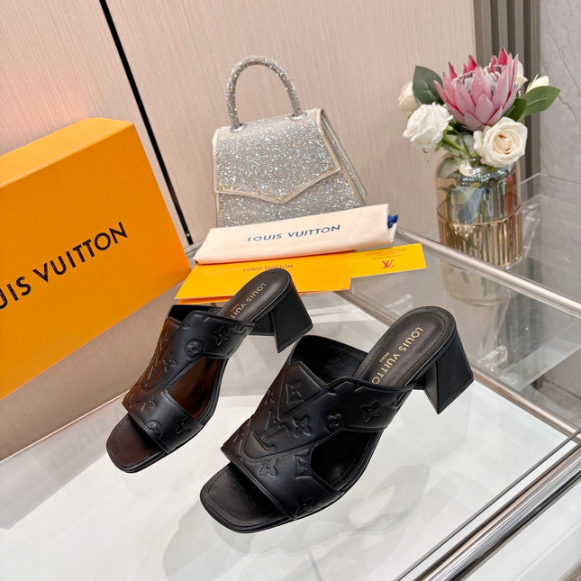 LV 26S HIGH-HEELED SANDALS 55 MM IN BLACK CALFSKIN