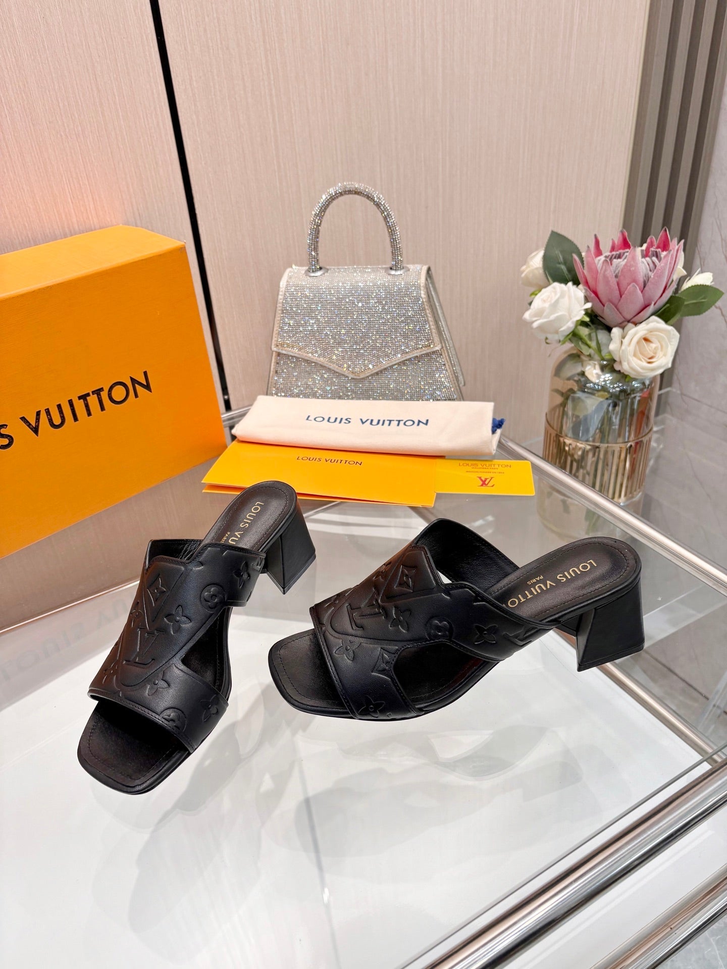 LV 26S HIGH-HEELED SANDALS 55 MM IN BLACK CALFSKIN
