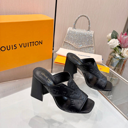 LV 26S HIGH-HEELED SANDALS 90 MM IN BLACK CALFSKIN