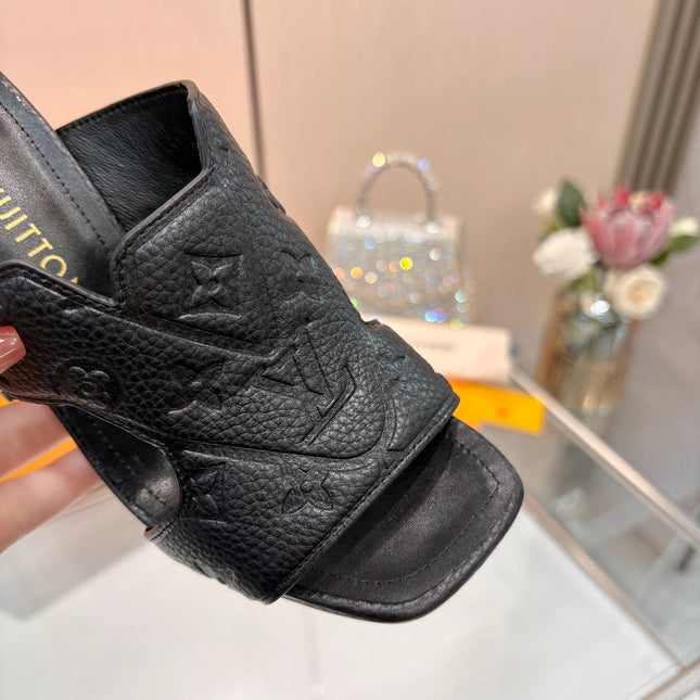 LV 26S HIGH-HEELED SANDALS 90 MM IN BLACK GRAINED CALFSKIN