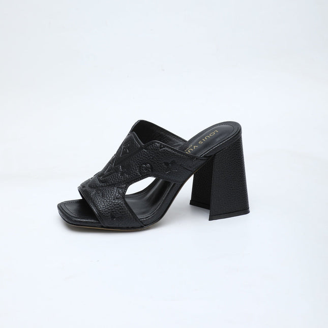 LV 26S HIGH-HEELED SANDALS 90 MM IN BLACK GRAINED CALFSKIN