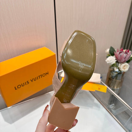 LV 26S HIGH-HEELED SANDALS 90 MM IN SOFT BEIGE PINK SHINY CALFSKIN