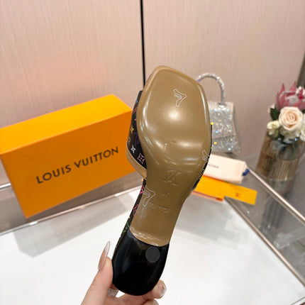 LV 26S HIGH-HEELED MULES 55 MM IN MULTICOLOR MONOGRAM CANVAS STYLE 2