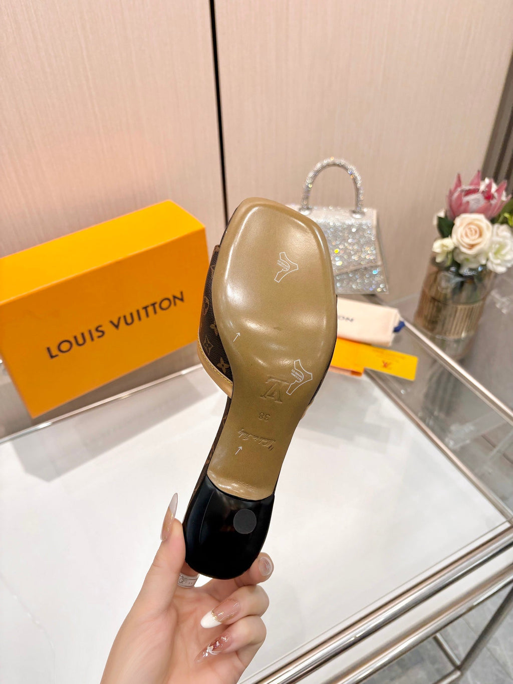 LV 26S HIGH-HEELED MULES 55 MM IN DARK BROWN MONOGRAM CANVAS