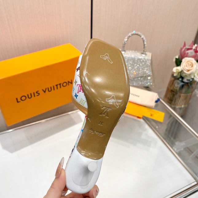 LV 26S HIGH-HEELED MULES 55 MM IN MULTICOLOR MONOGRAM CANVAS