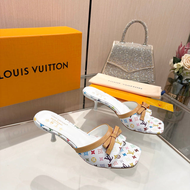 LV 26S HIGH-HEELED MULES 55 MM IN MULTICOLOR MONOGRAM CANVAS