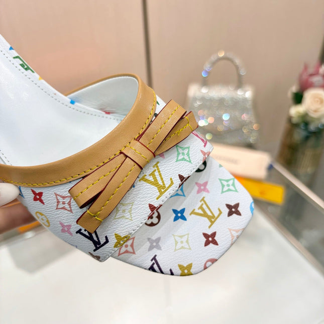 LV 26S HIGH-HEELED MULES 55 MM IN MULTICOLOR MONOGRAM CANVAS