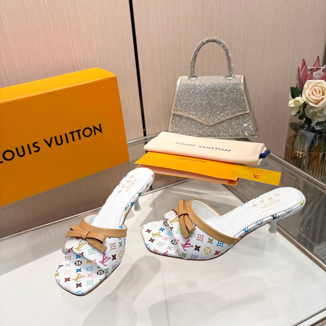 LV 26S HIGH-HEELED MULES 55 MM IN MULTICOLOR MONOGRAM CANVAS