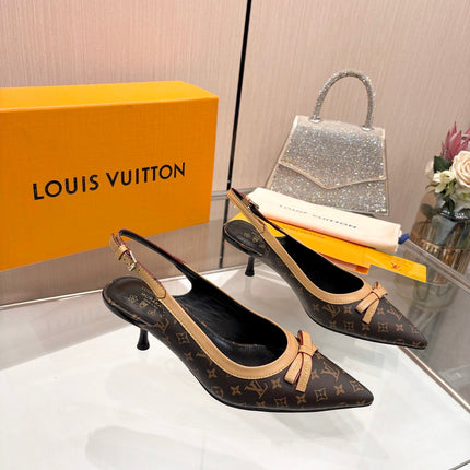 LV 26S BOW-DETAIL SLINGBACK PUMPS 55 MM IN DARK BROWN MONOGRAM CANVAS