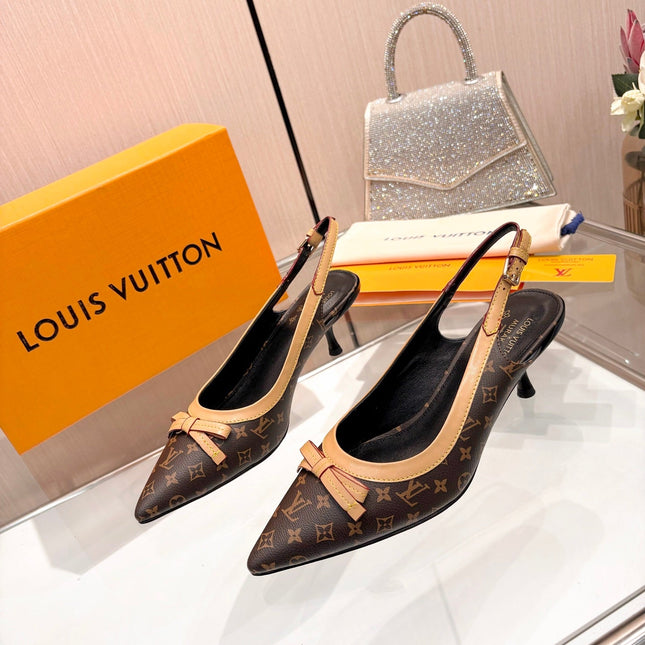 LV 26S BOW-DETAIL SLINGBACK PUMPS 55 MM IN DARK BROWN MONOGRAM CANVAS