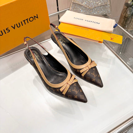 LV 26S BOW-DETAIL SLINGBACK PUMPS 55 MM IN DARK BROWN MONOGRAM CANVAS