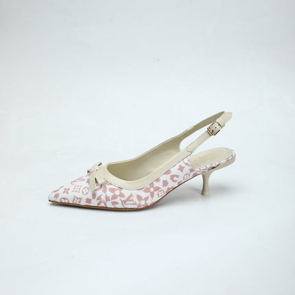 LV 26S BOW-DETAIL SLINGBACK PUMPS 55 MM IN WHITE AND MUTED ROSE PINK MONOGRAM CANVAS