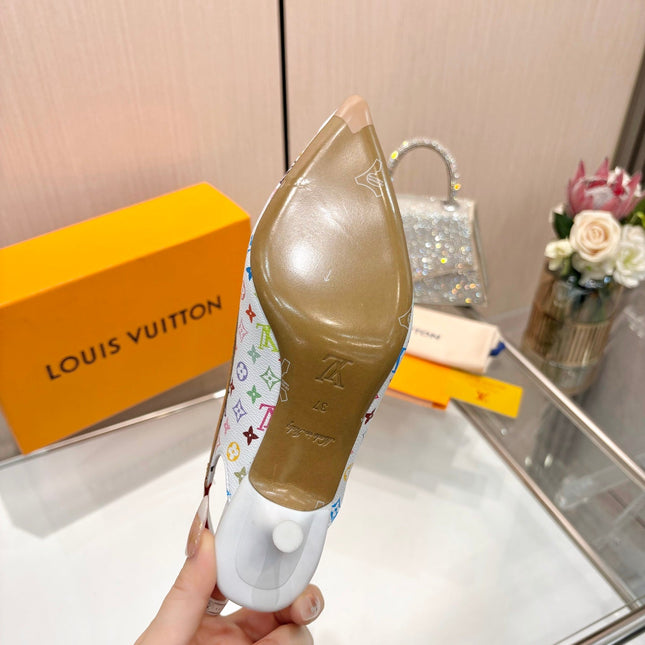 LV 26S BOW-DETAIL SLINGBACK PUMPS 55 MM IN MULTICOLOR MONOGRAM CANVAS